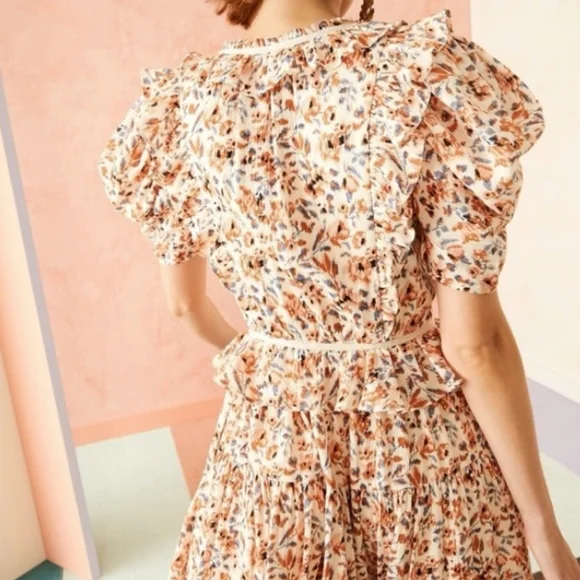 Ulla Johnson Lisette Dress Pearl Floral Wrap Ruffle Midi New With Tag Size 4 - Picture 6 of 10